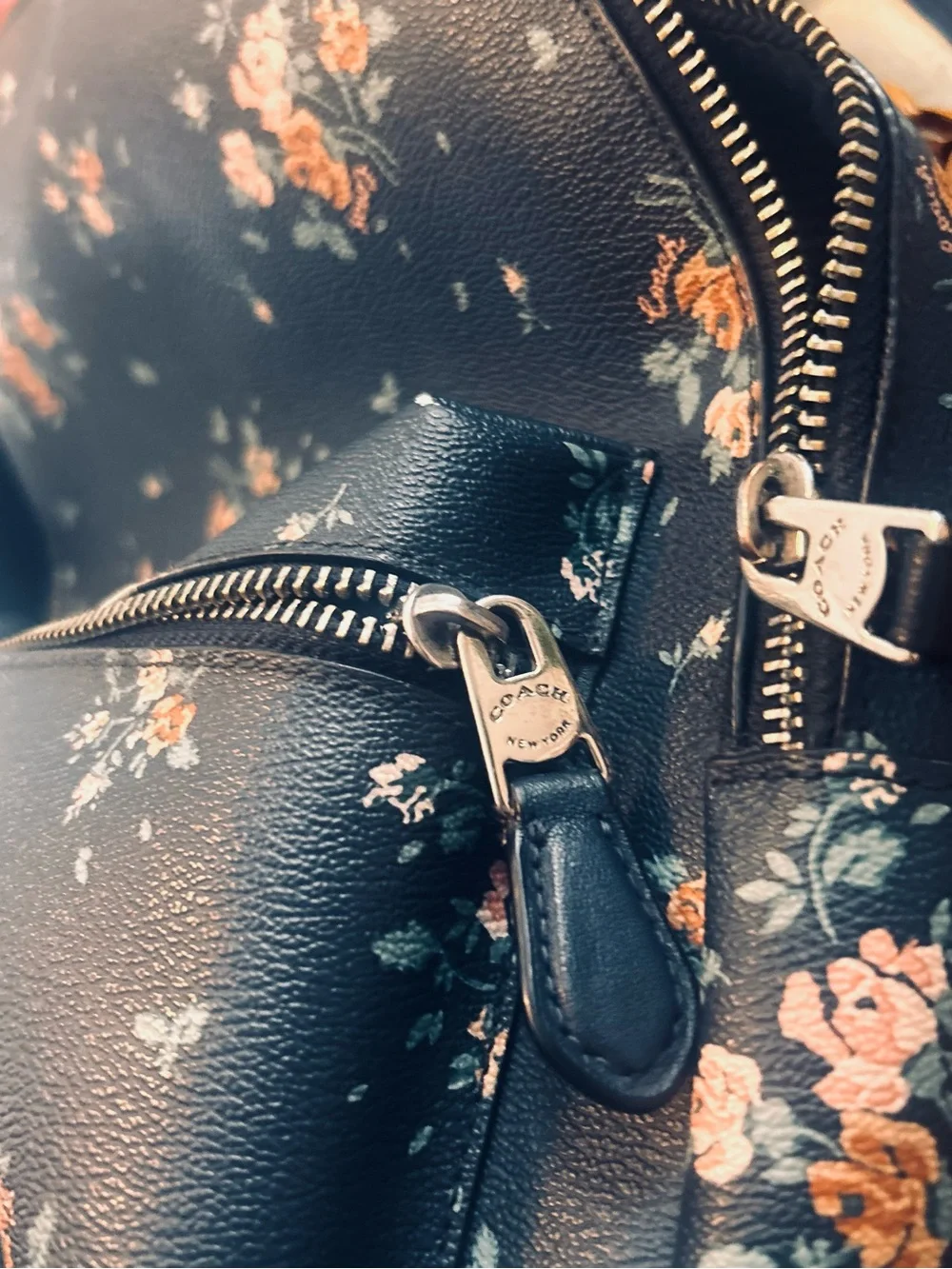 Authentic Coach Floral Print Black Backpack-Used Condition